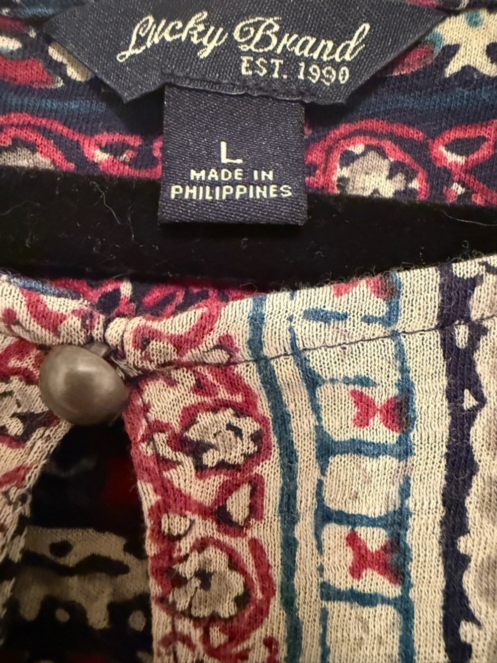 Lucky Brand Navy and Red Floral Tunic Top Size L - Picture 2 of 5
